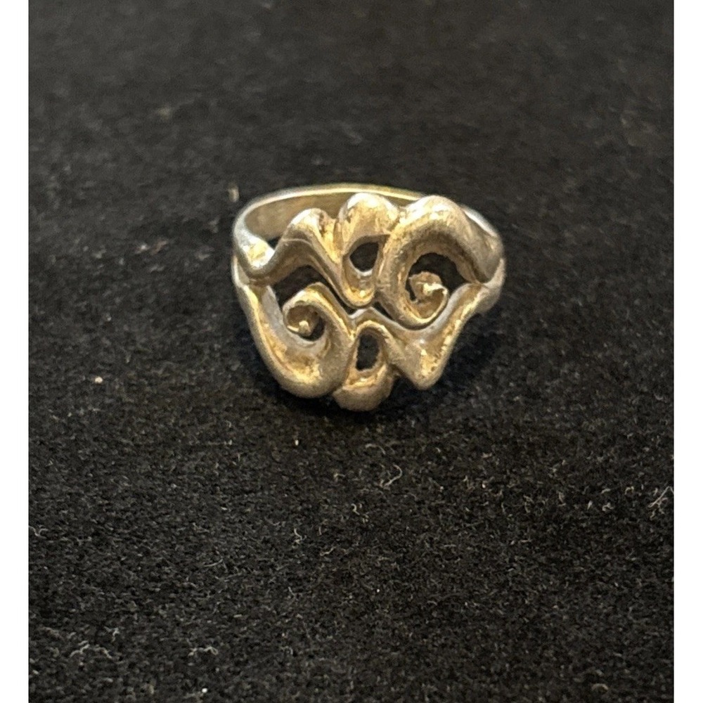 Unique Women's Silver Wave Swirl Art Deco Ring Size 7